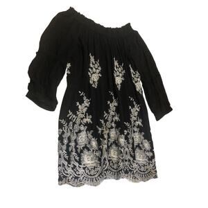 Revolve • MISA Los Angeles • Black Off The Shoulder Boho Mini Dress • SZ XS